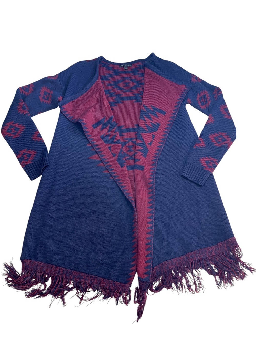 Signature Studio Tunic Duster Cardigan Sweater Medium Blue Red Aztec Open Front
